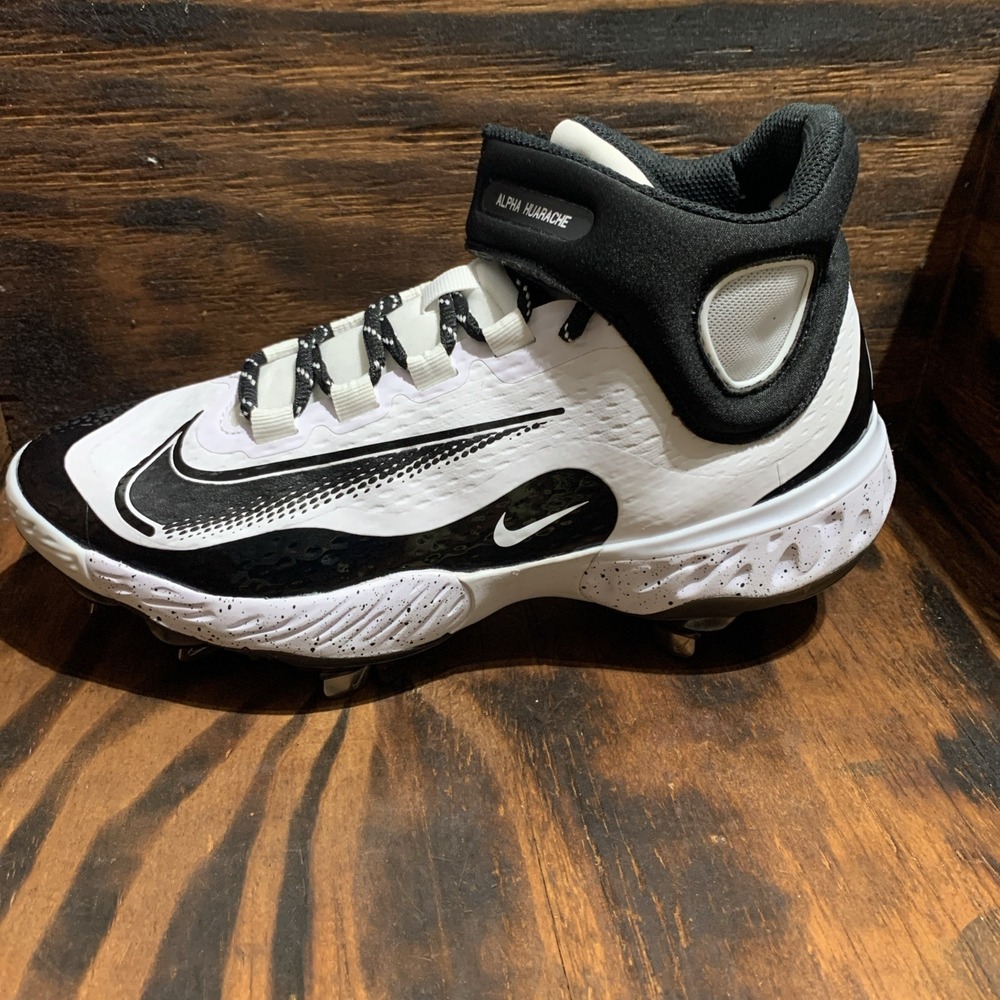 Nike Alpha Huarache Elite 4 Mid White Black Baseball Cleats FD2744-107 Men's 7.5
